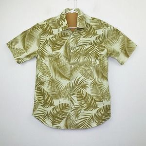 NN07 Men's Large Shirt Green Errico Palm Leaf Short Sleeve Cotton Button Up A29